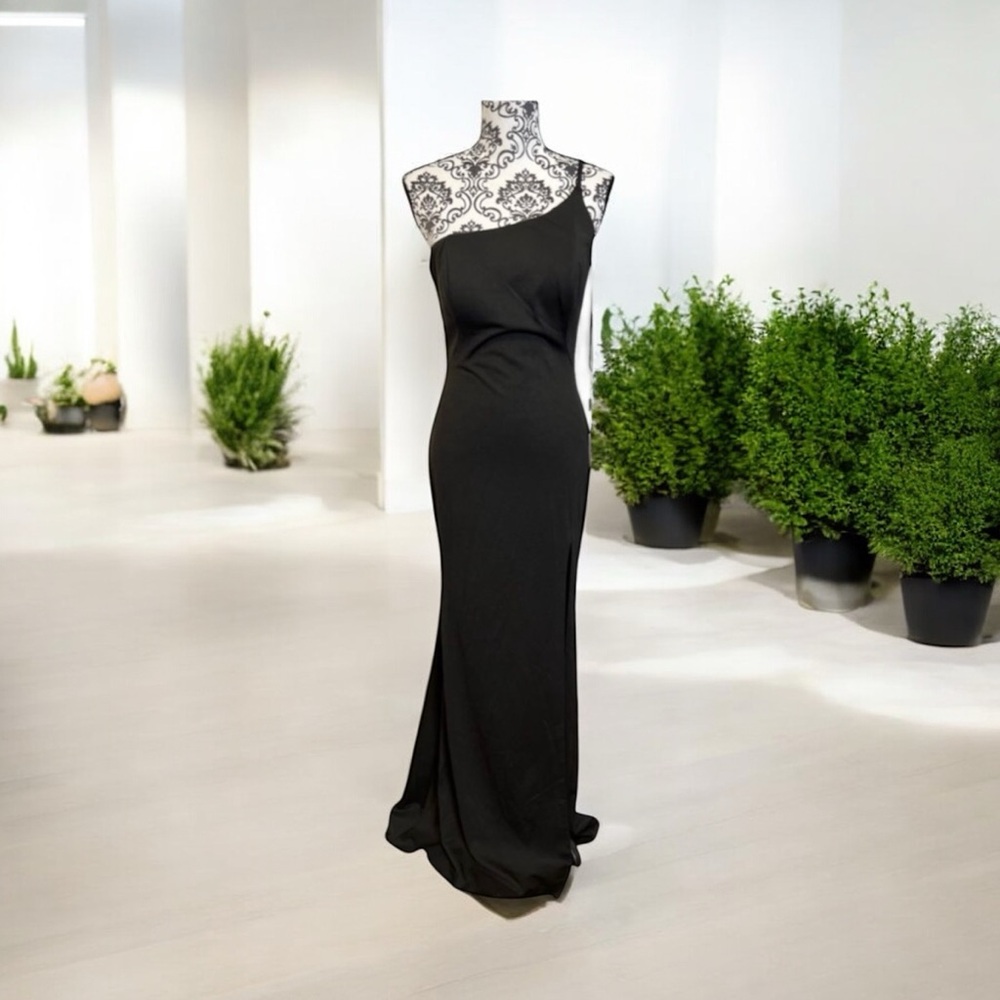 La Femme One Shoulder Fitted Jersey Gown SZ 10 with High Slit  NWT - Picture 6 of 8